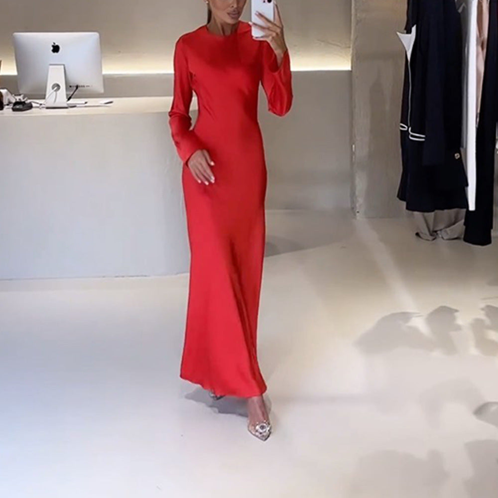 Damen elegantes Maxikleid mit schickem Stehkragen und langem Schnitt EB