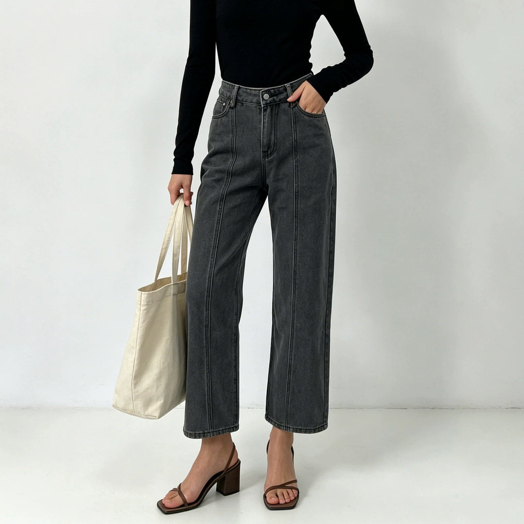 Damen nan hochtaillierte Jeans mit vertikaler Nahtpasse und weitem Bein EB
