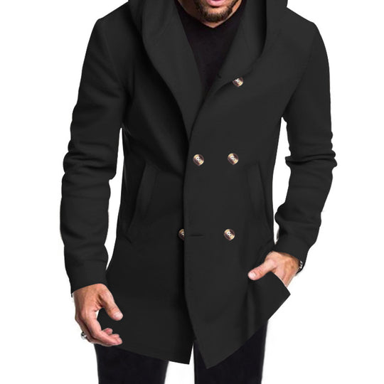 Herren Modische Doppelreihige Jacke mit Kapuze EB