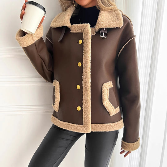 Damen Kurzjacke mit Kunstfellbesatz und praktischen Taschen EB