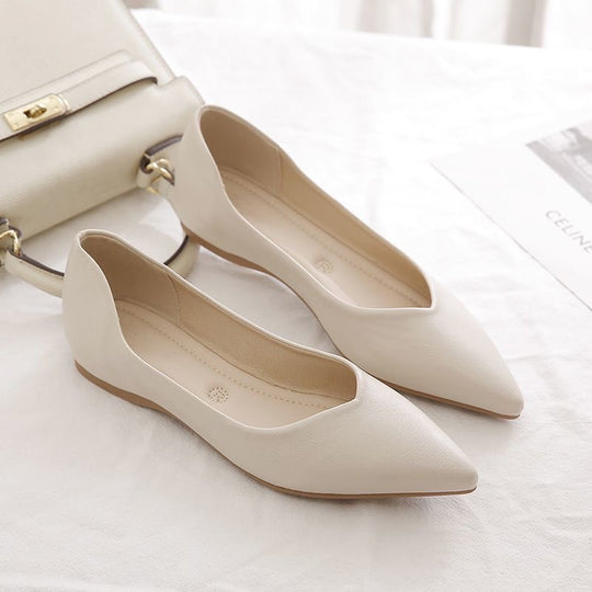 Damen Elegante Ballerinas aus hochwertigem Leder mit modischem V-Ausschnitt EB
