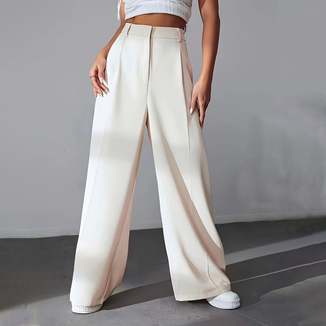 Damen weite Hochtaillen-Hose mit eleganter Faltenlegung und zeitgemäßem Schnitt EB