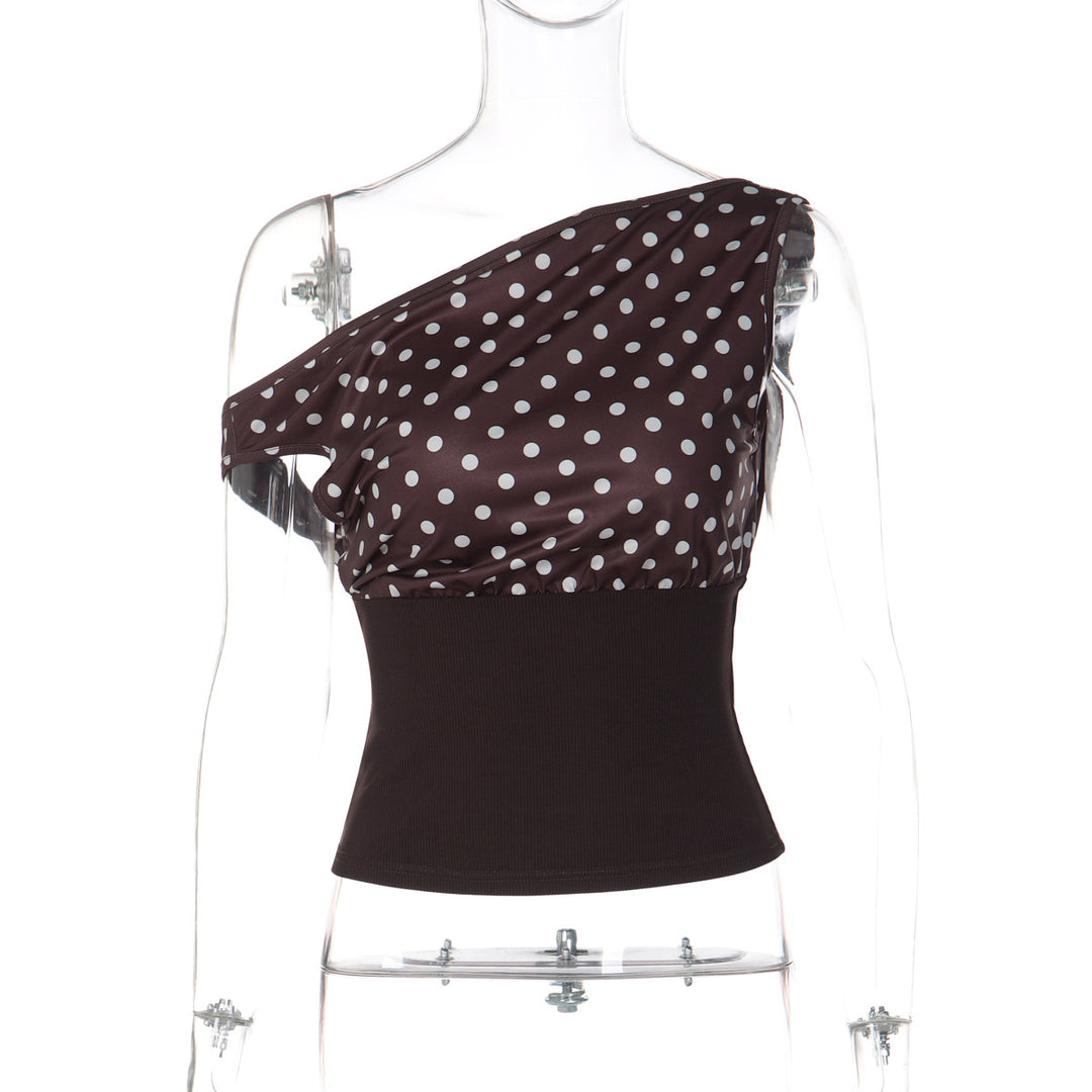 Damen Asymmetrisches Polka-Dot Oberteil EB