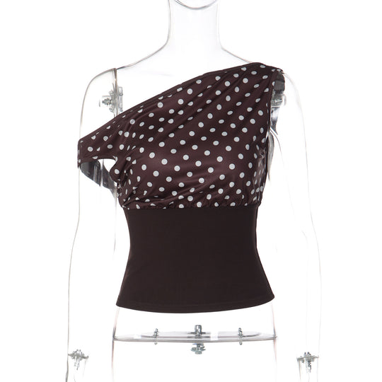 Damen Asymmetrisches Polka-Dot Oberteil EB