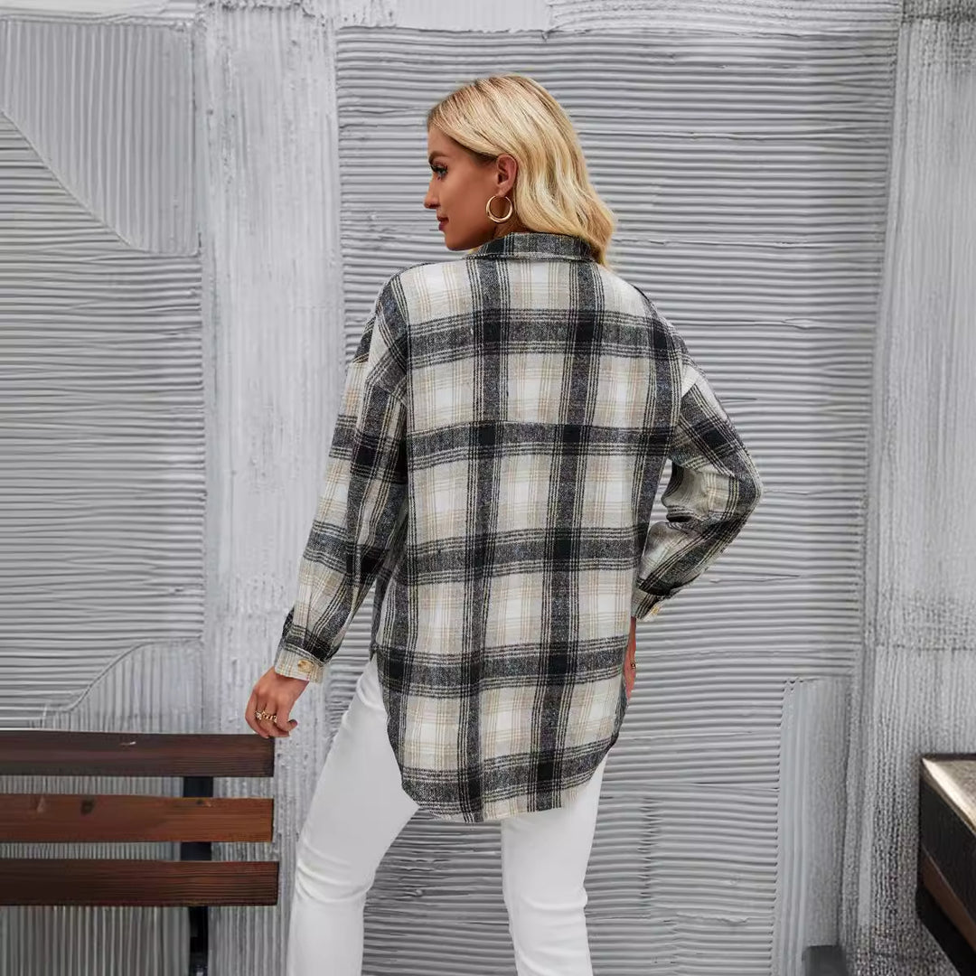 Damen Karierte Overshirt-Jacke aus weichem Flanell EB