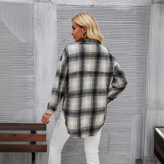 Damen Karierte Overshirt-Jacke aus weichem Flanell EB