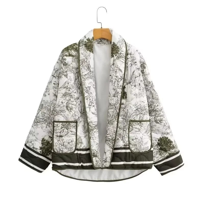 Damen Steppjacke mit floralem Design und eleganten Taschen EB