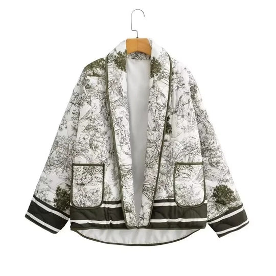 Damen Steppjacke mit floralem Design und eleganten Taschen EB