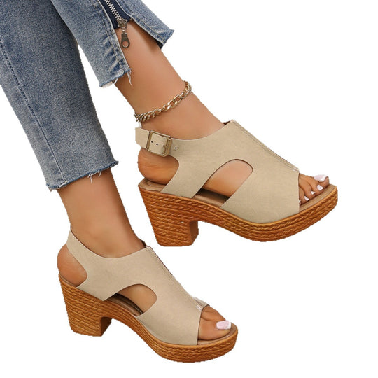 Damen Plateau-Sandalen mit offener Zehenpartie und verstellbarem Riemen EB