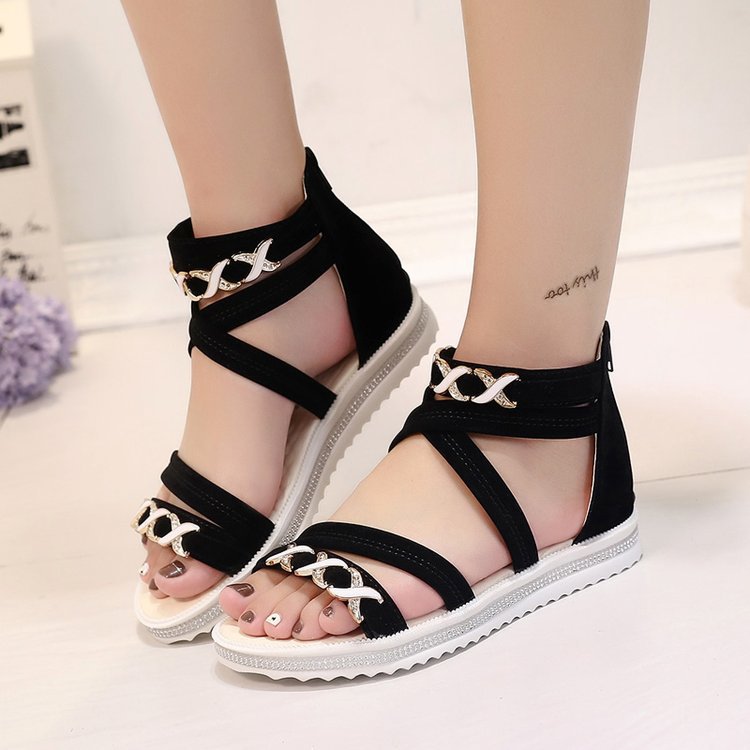 Damen Wedge-Sandalen mit dekorativen Riemen und glitzernden Akzenten EB