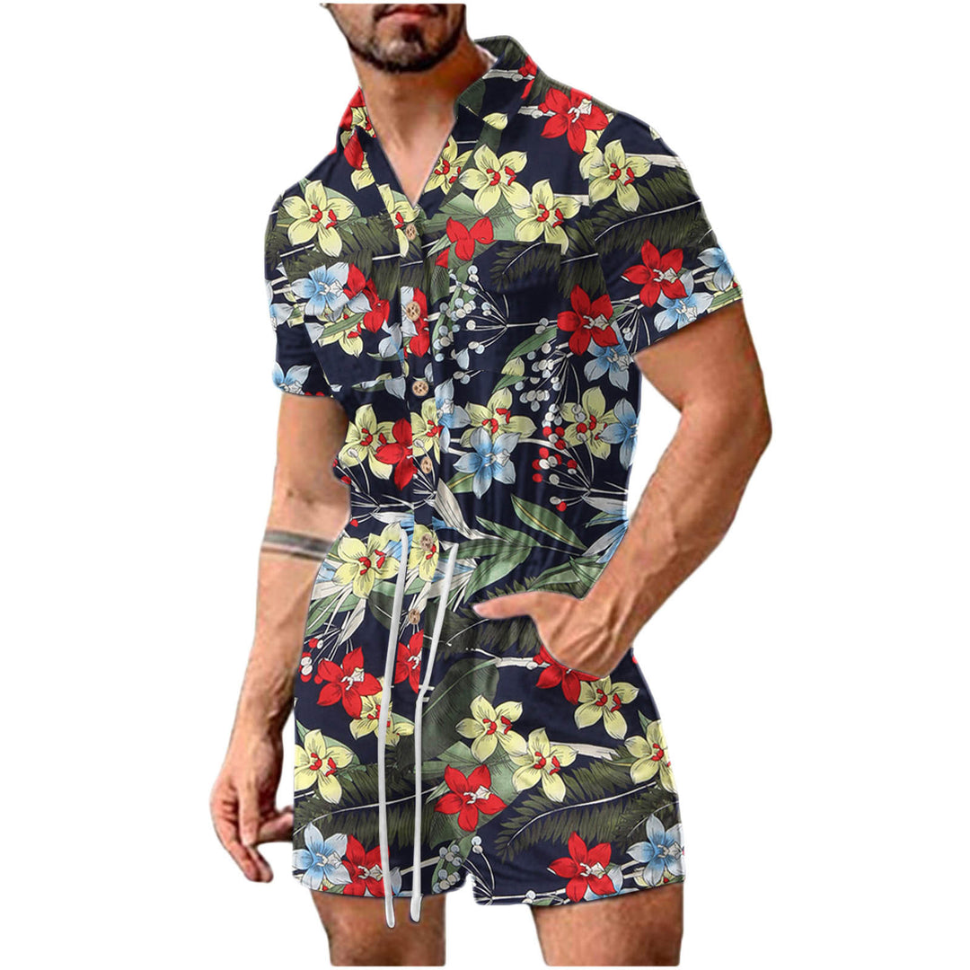 Herren Kurzoverall mit lebhaftem Blumenmuster R&B