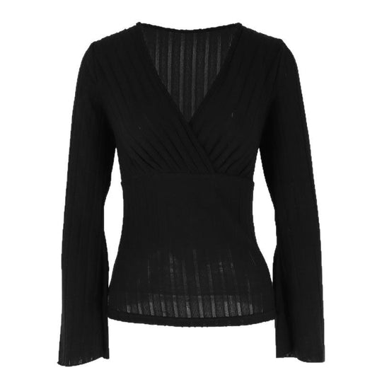 Damen elegantes Wickeloberteil mit Rippstrick und gedrilltem Design EB