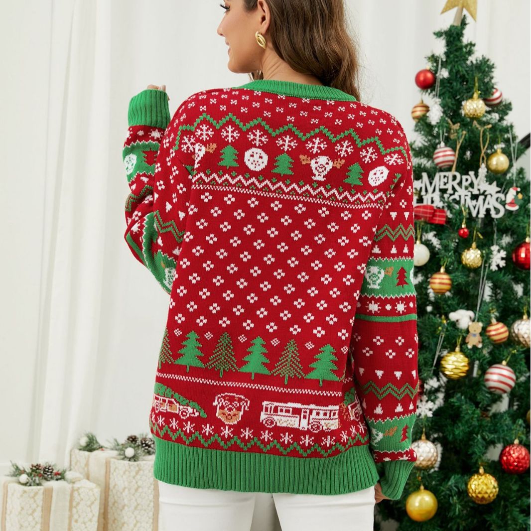 Damen Kuscheliger Weihnachtspullover mit kreativem Spruch und festlichem Design EB