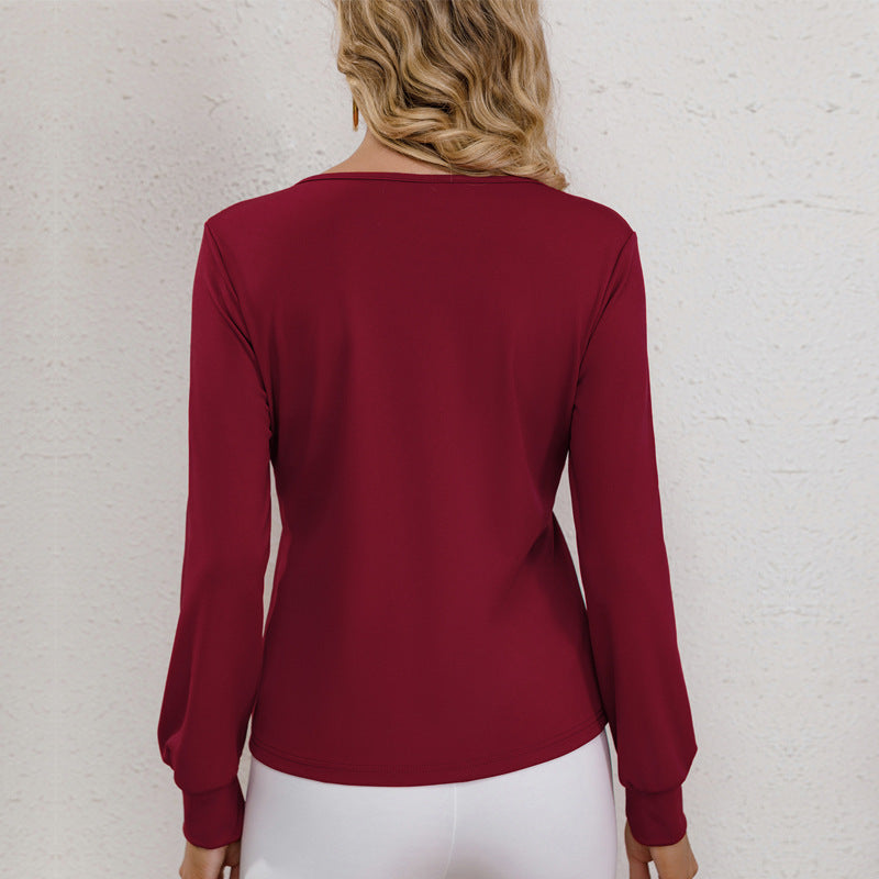 Damen Langarmshirt mit V-Ausschnitt und figurbetontem Schnitt EB