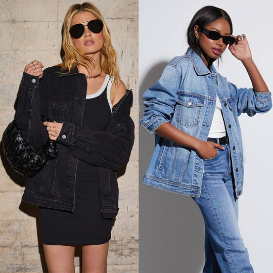 Damen Oversized Denimjacke im lässigen Schnitt mit aufgesetzten Taschen EB