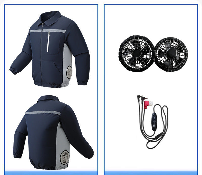 Unisex nan ventilated work cooling jacket with side vent inserts, removable battery compartment and reflective inserts EB