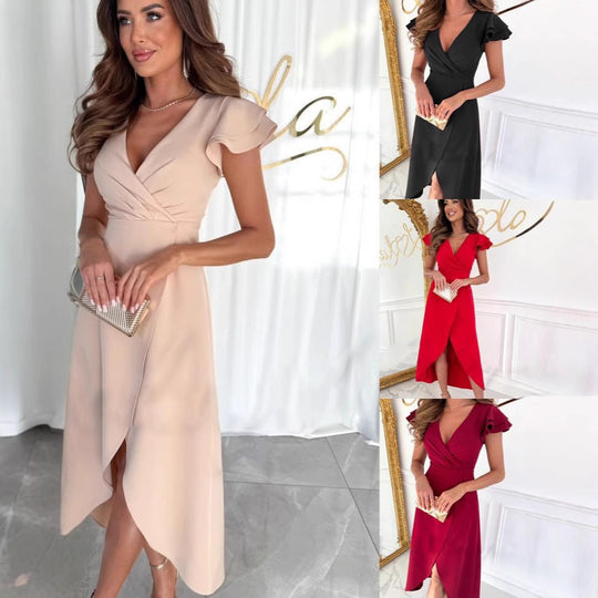 Damen Wickelkleid mit Rüschendetails und hoher Schlitz EB