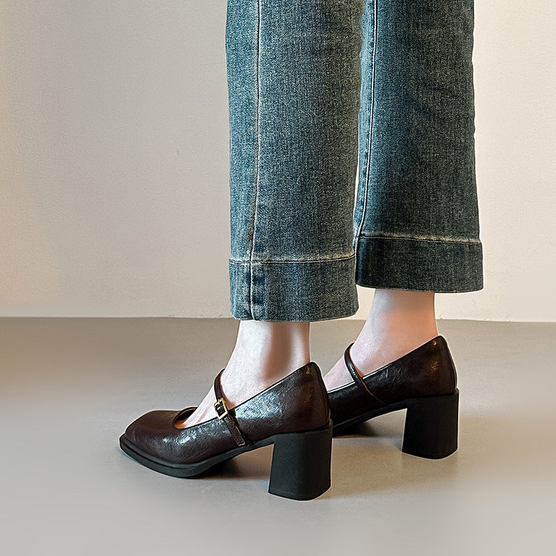 Damen elegante Mary Jane Pumps mit komfortablem Blockabsatz EB