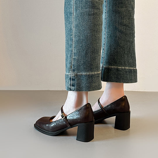 Damen elegante Mary Jane Pumps mit komfortablem Blockabsatz EB