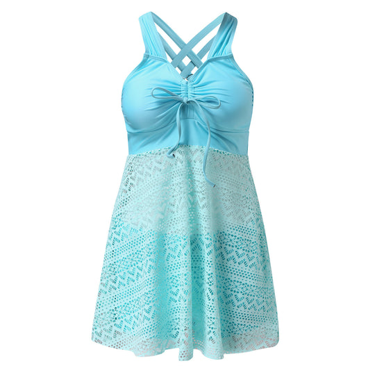 Damen Badekleid mit raffinierter Raffung und elegantem Spitzenmuster EB