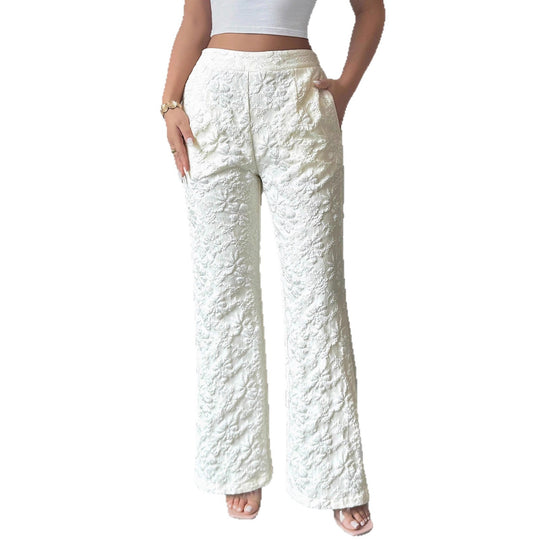 Damen Elegante Stoffhose mit hochgezogenem Schnitt und floralem Muster EB
