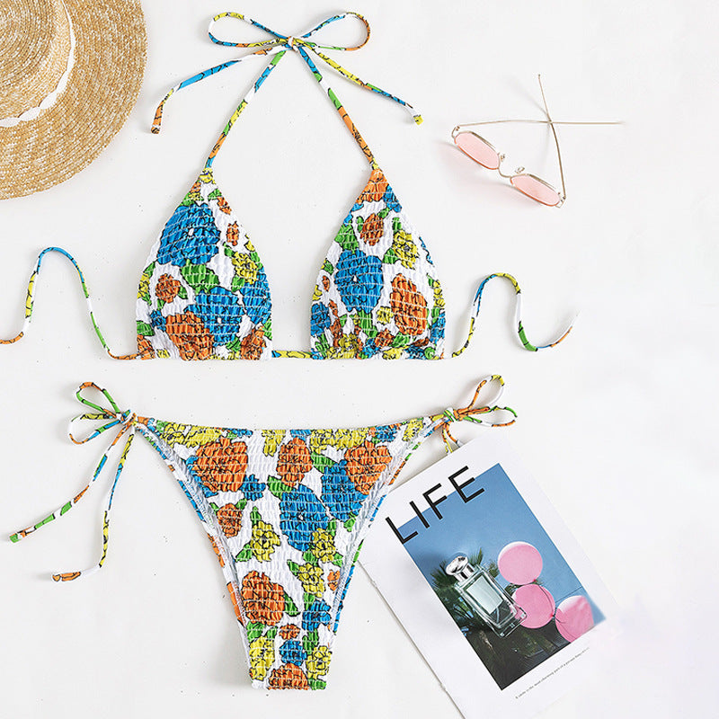 Damen Triangel-Bikini mit verspieltem Raff-Design EB