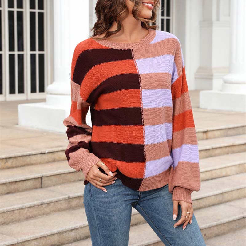 EB | Farbiger Gestreifter Strickpullover Mit Stil
