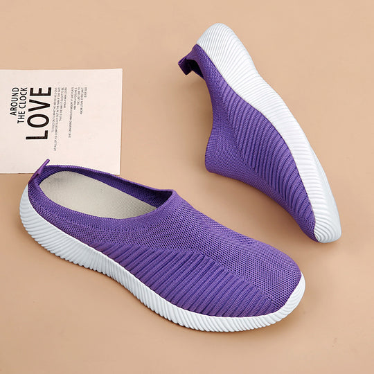 Damen nan ultraleichter Slip-On-Freizeitschuh mit nahtlosem Netzstrick, ergonomischer Fersenlasche und flexibler Wellenlaufsohle EB