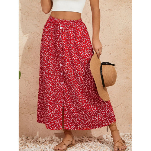 Damen Maxirock mit floralem Design und Knopfdetails EB