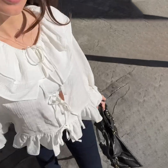 Damen Bluse mit voluminösen Ärmeln und elastischem Bund EB