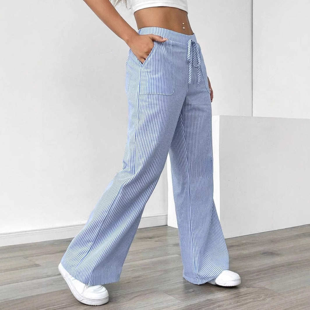 Damen weite Freizeithose mit Gürtel und praktischen Taschen EB
