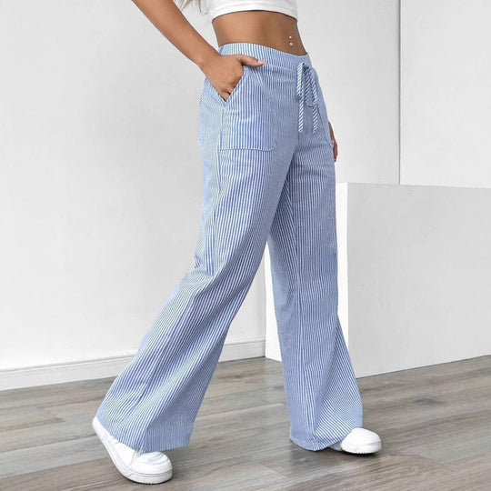 Damen weite Freizeithose mit Gürtel und praktischen Taschen EB
