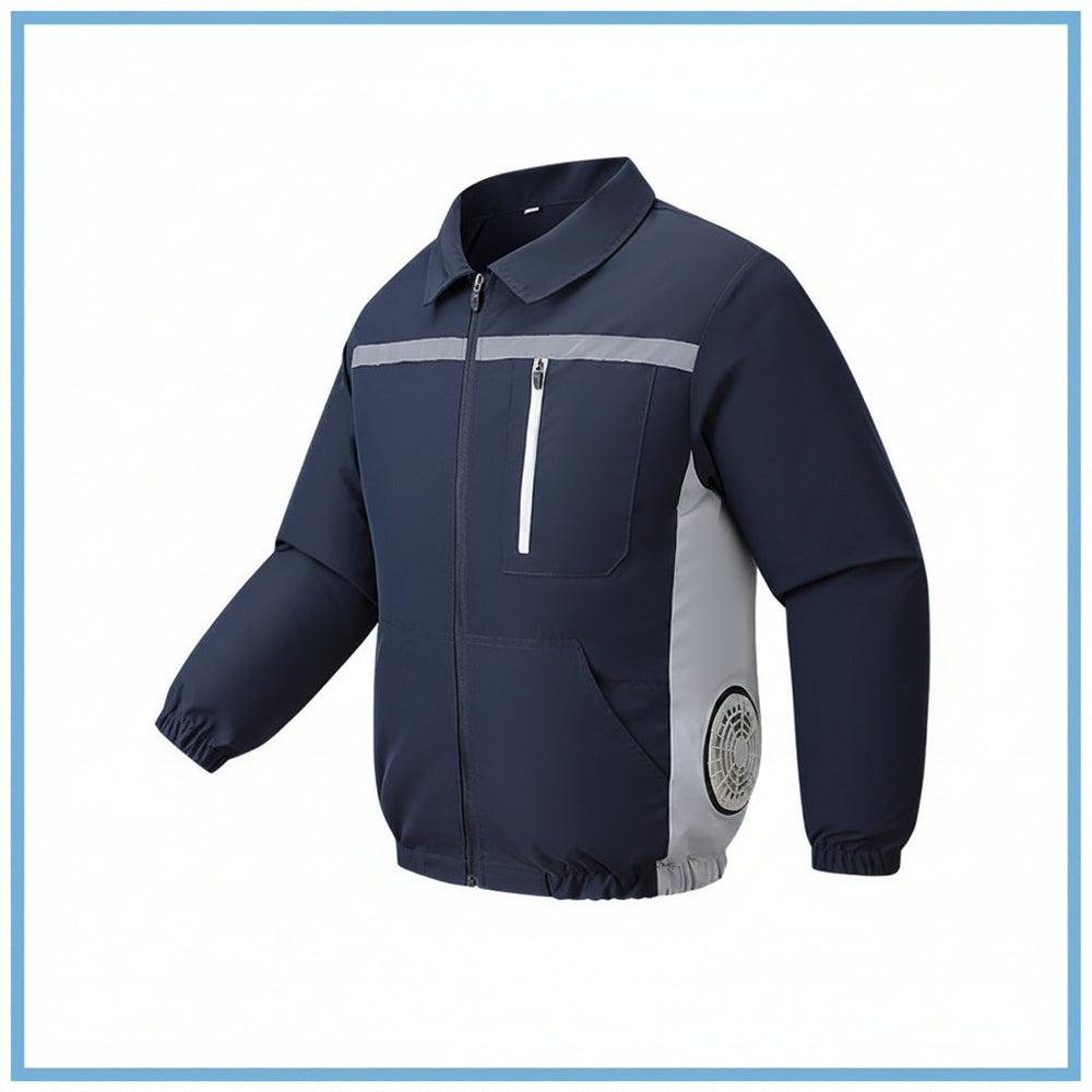 Unisex nan ventilated work cooling jacket with side vent inserts, removable battery compartment and reflective inserts EB