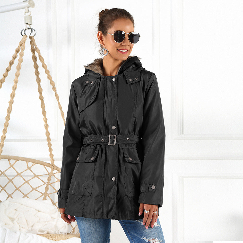 Damen Outdoor Parkajacke mit verstellbarem Kordelzug und abnehmbarer Kapuze EB