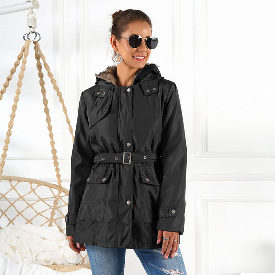 Damen Outdoor Parkajacke mit verstellbarem Kordelzug und abnehmbarer Kapuze EB