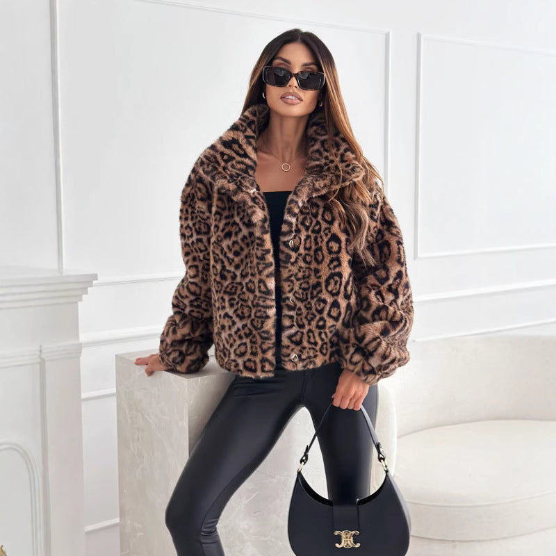 Damen kuschelige Leopardenfelljacke EB