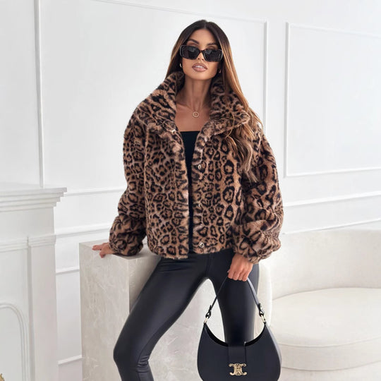 Damen kuschelige Leopardenfelljacke EB