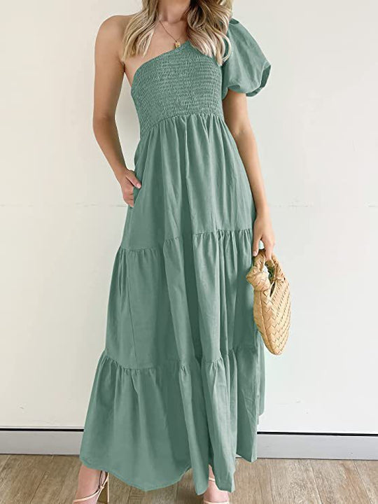 Damen Maxikleid mit asymmetrischem Träger und fließendem Schnitt EB