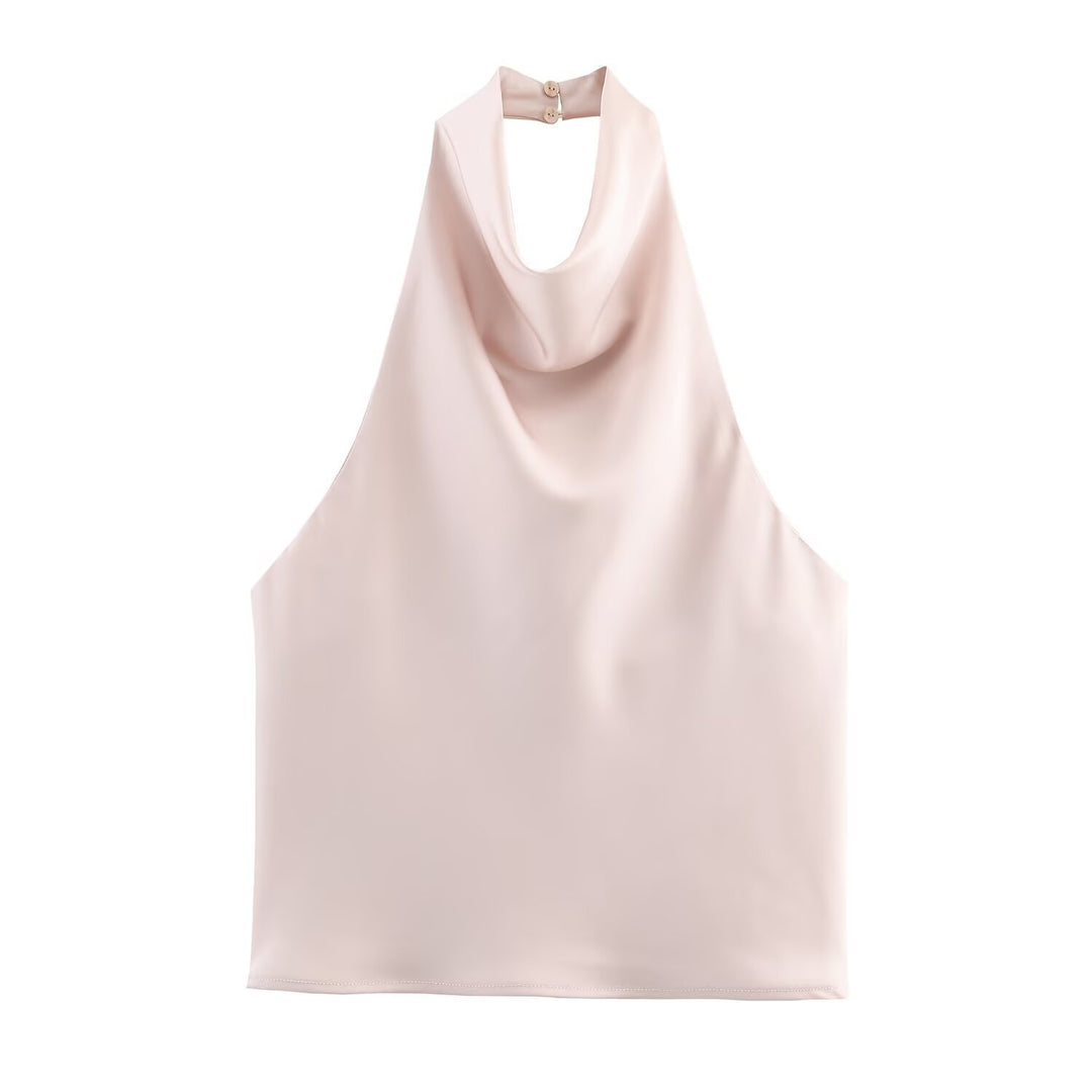 Damen elegantes Haltertop mit fließendem Schnitt und dekorativen Details EB