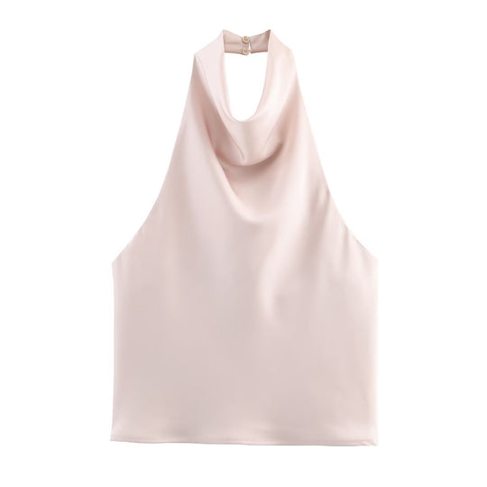 Damen elegantes Haltertop mit fließendem Schnitt und dekorativen Details EB