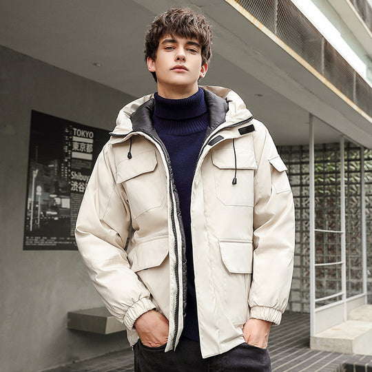 Herren wetterfeste Utility-Jacke mit Kapuze und Taschen EB