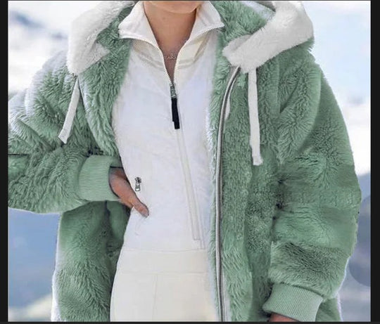Damen Kuschelige Kunstpelzjacke mit Kapuze EB