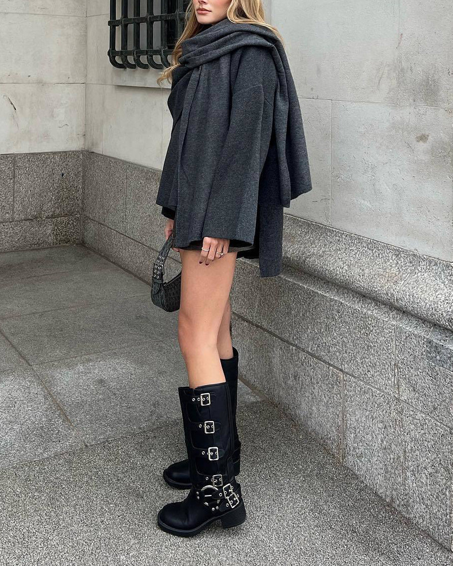 EB | Boulevard Asymmetrischer Schal Verkürzte Gestrickte Jacke