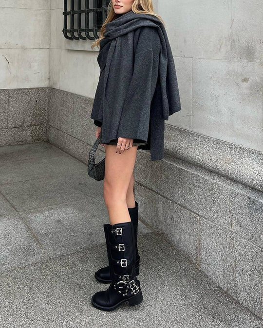 EB | Boulevard Asymmetrischer Schal Verkürzte Gestrickte Jacke