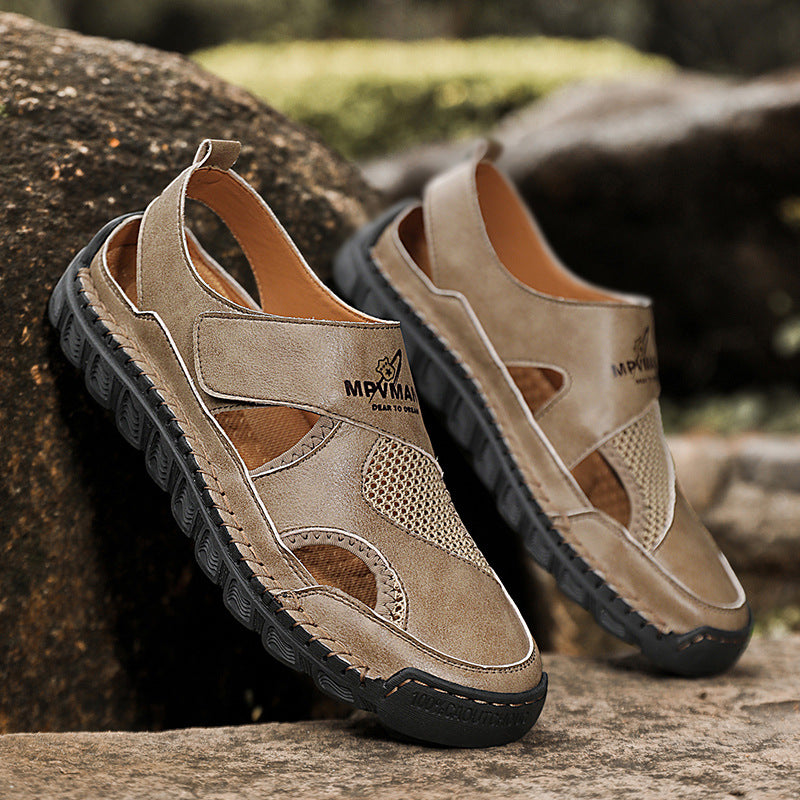 Damen Atmungsaktive Leder-Sandalen mit verstellbarem Klettverschluss EB