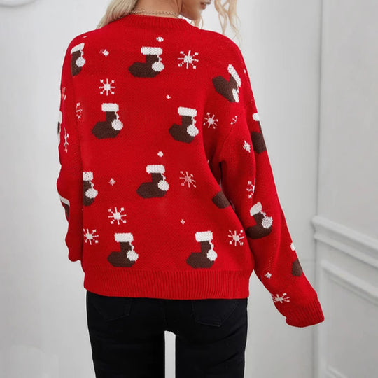 Damen kuscheliger Weihnachtspullover mit festlichem Motiv EB