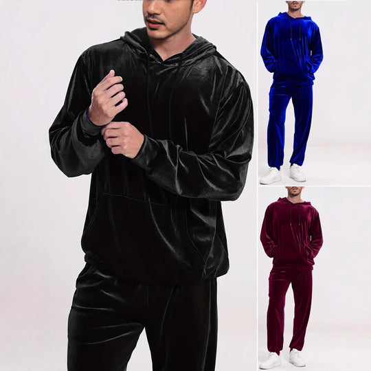 Herren nan Velours-Freizeitanzug mit Kapuzenpullover und lässiger Jogginghose EB
