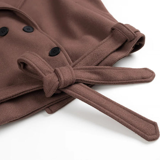 Damen elegante Kurzmantel mit doppelter Knopfreihe und Taillengürtel EB