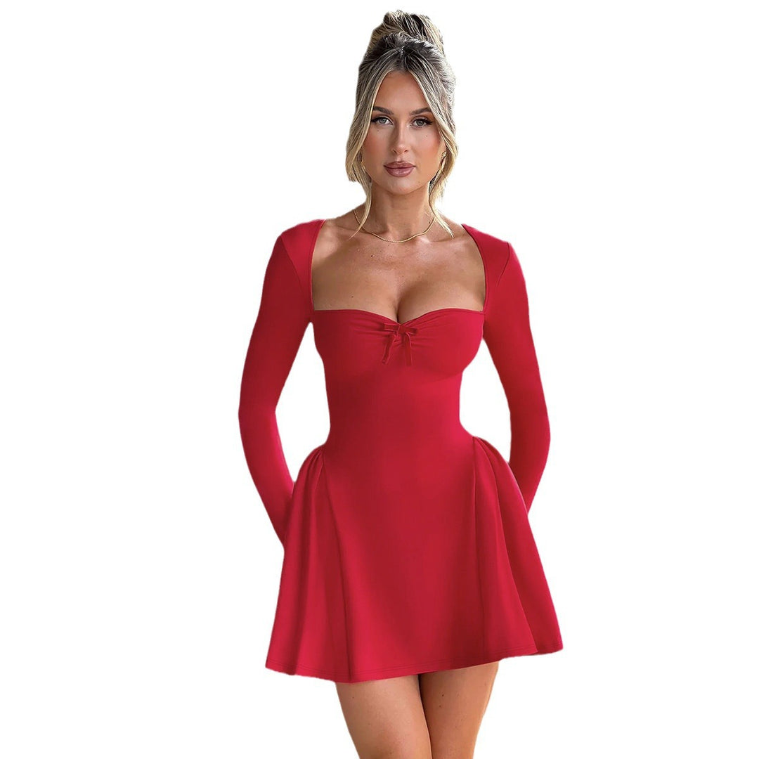 Damen Elegantes Minikleid mit Balconette-Ausschnitt und Puffärmeln EB