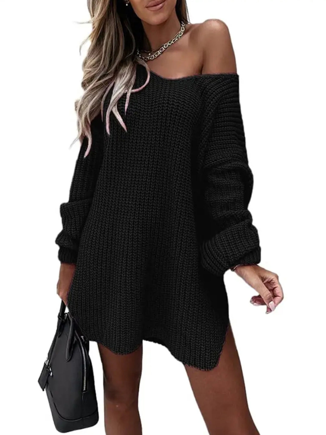 Damen Oversize Strickpullover mit offener Schulter EB